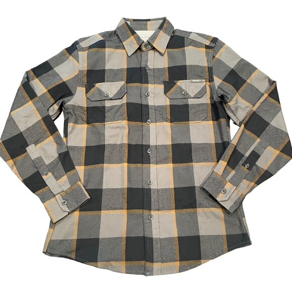 Eddie Bauer Men's Sz S Lightweight Flannel Button Down Shirt Gray Black Yellow - Picture 1 of 10